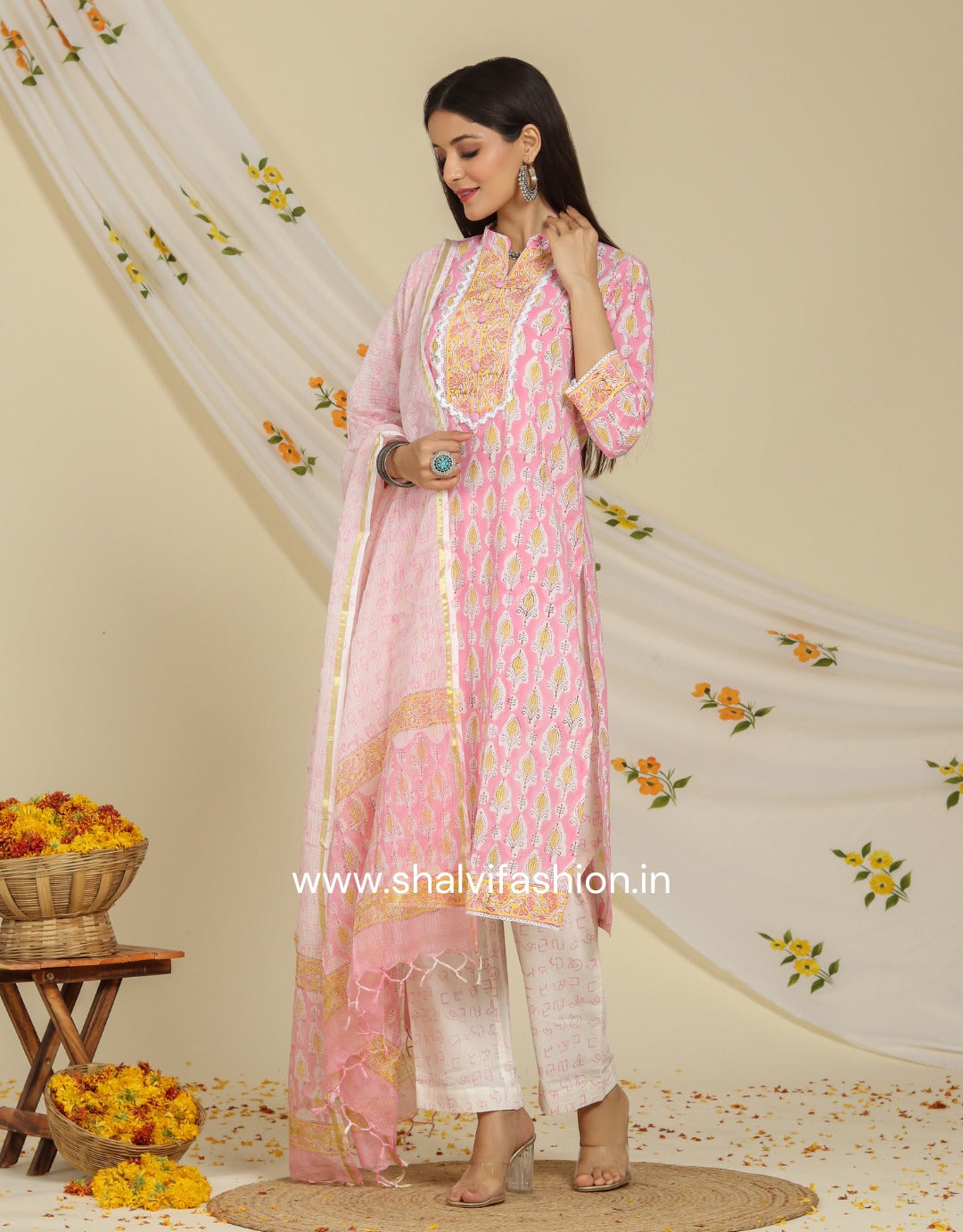 Shop hand block print cotton suits with kota dupatta online (CSS98KD)