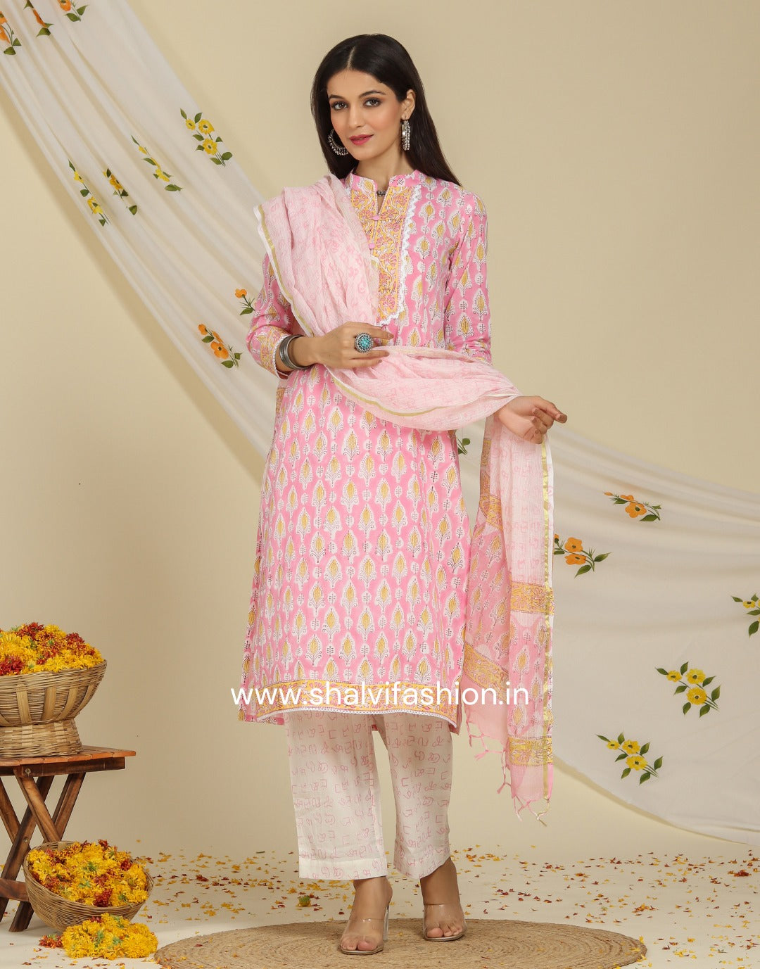 Shop hand block print cotton suits with kota dupatta online (CSS98KD)
