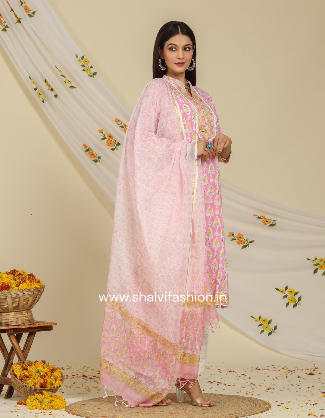 Shop hand block print cotton suits with kota dupatta online (CSS98KD)