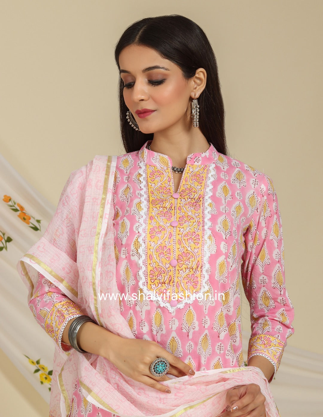 Shop hand block print cotton suits with kota dupatta online (CSS98KD)