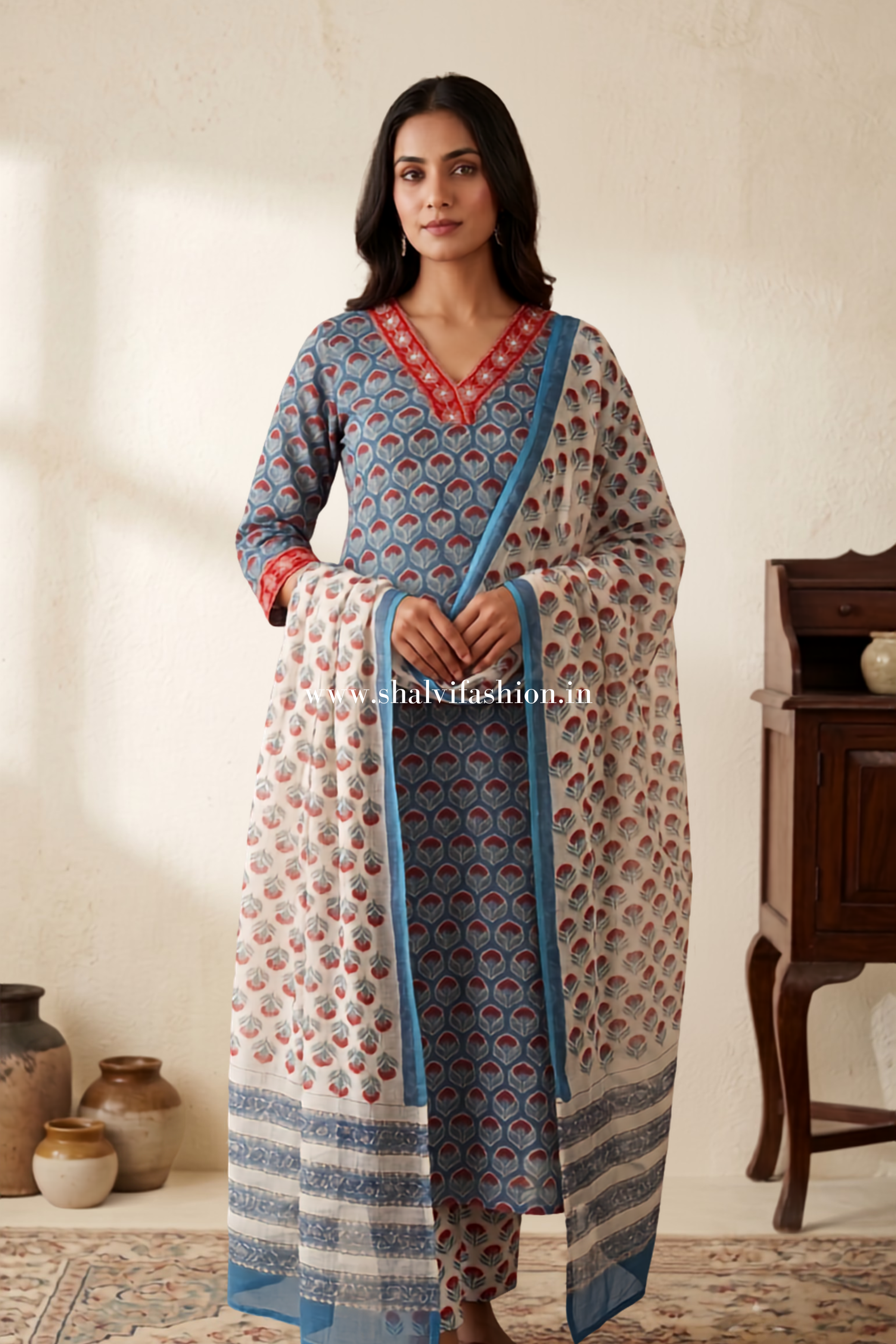 Rang Hand Block Print Kota Doria Suit Set (FKDS11)