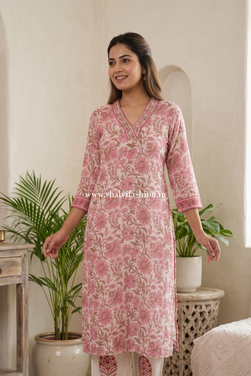 Shop ready to wear hand block print kota doria suits (FKDS12)
