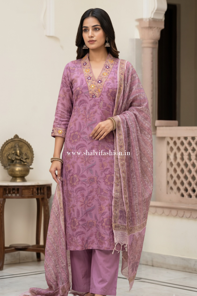 Shop hand block print kota doria suits online (FKDS40)