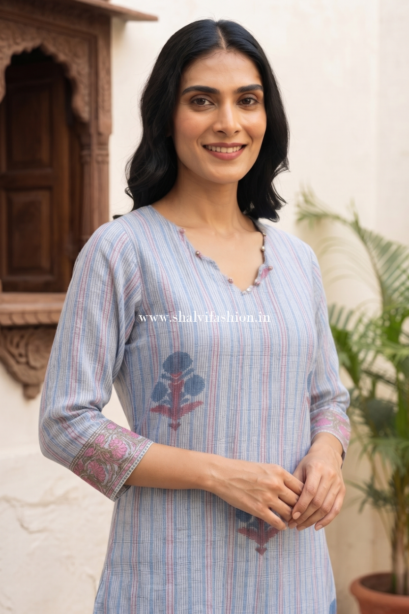 Shop block printed kota doria suits online (FKDS43)
