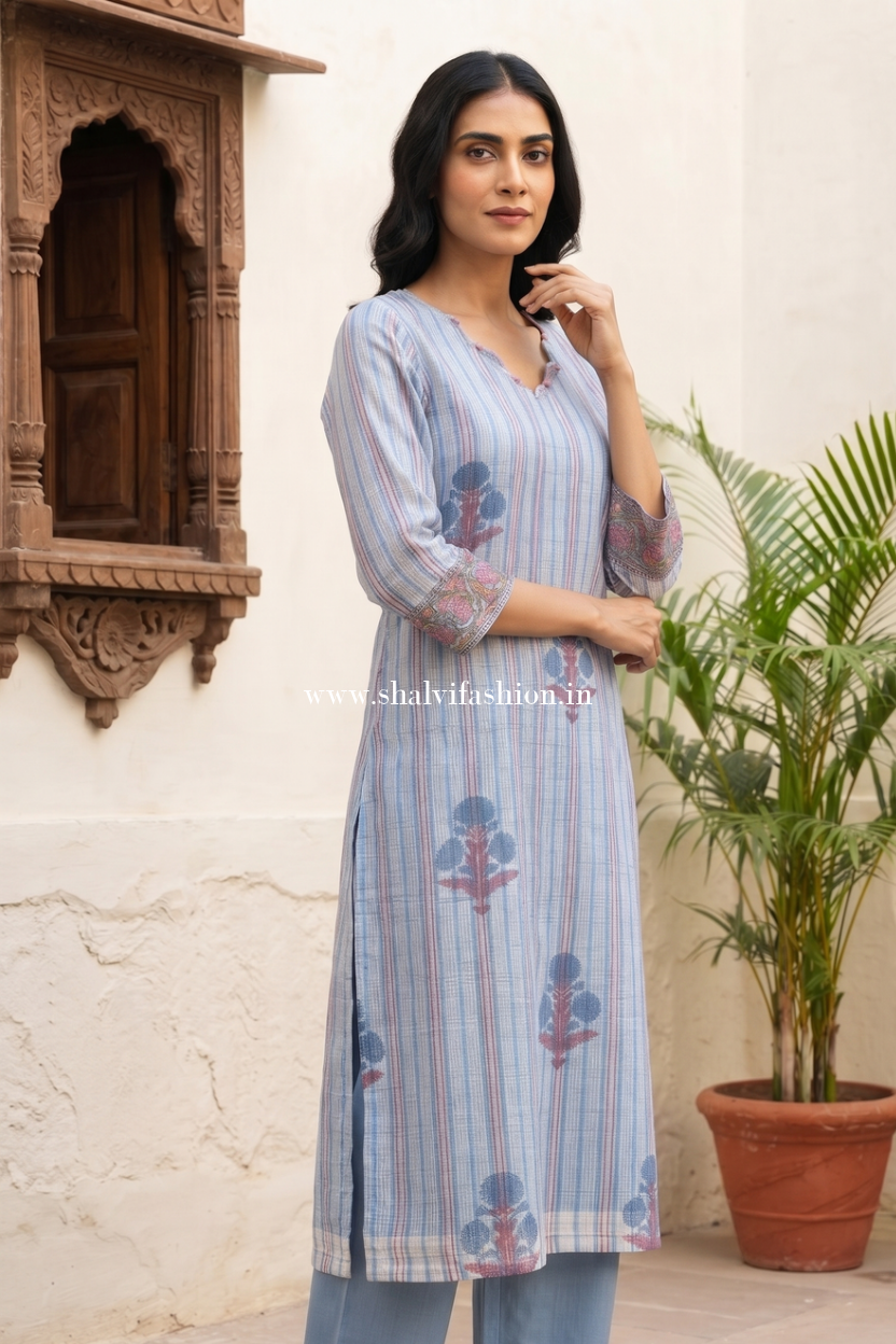 Shop block printed kota doria suits online (FKDS43)