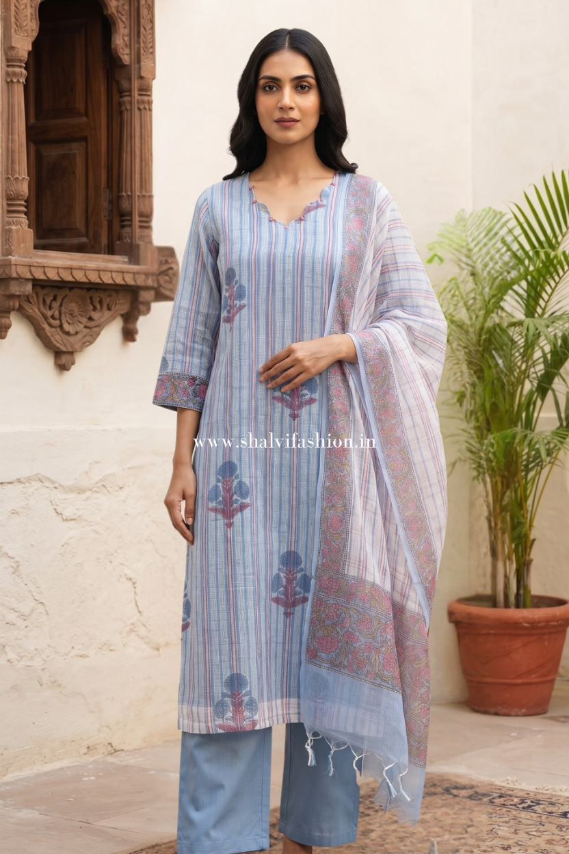 Shop block printed kota doria suits online (FKDS43)