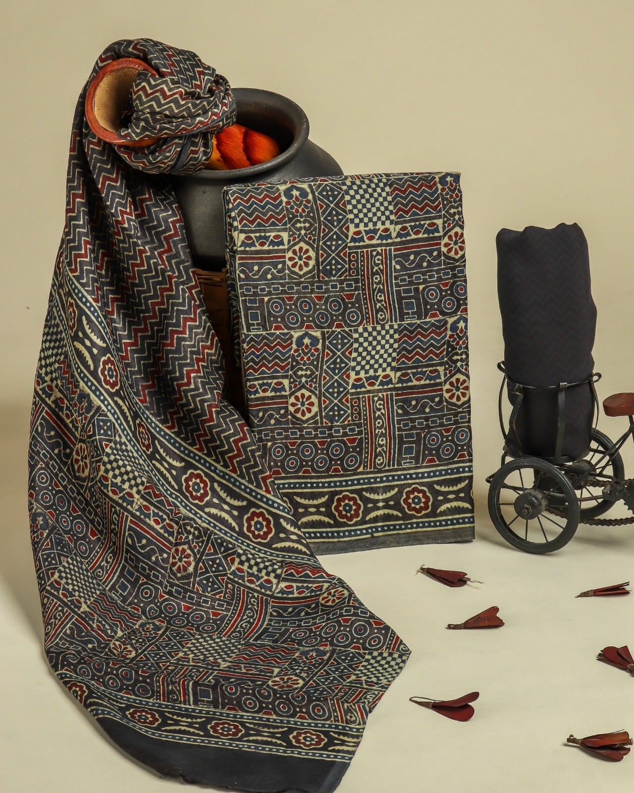 Shop traditional hand block print gaji silk suits online (GAS03)