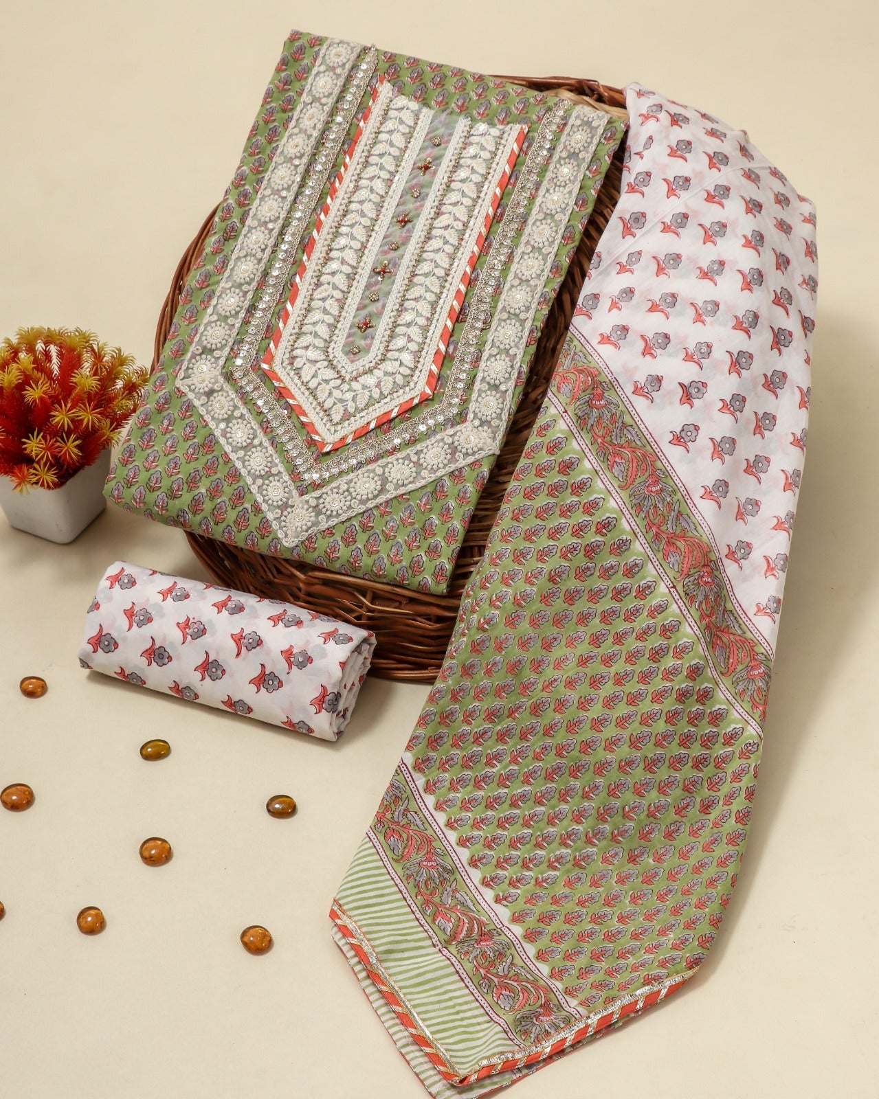 Shop unstitched gota work suit sets with mulmul dupatta (GOTA07MUL)