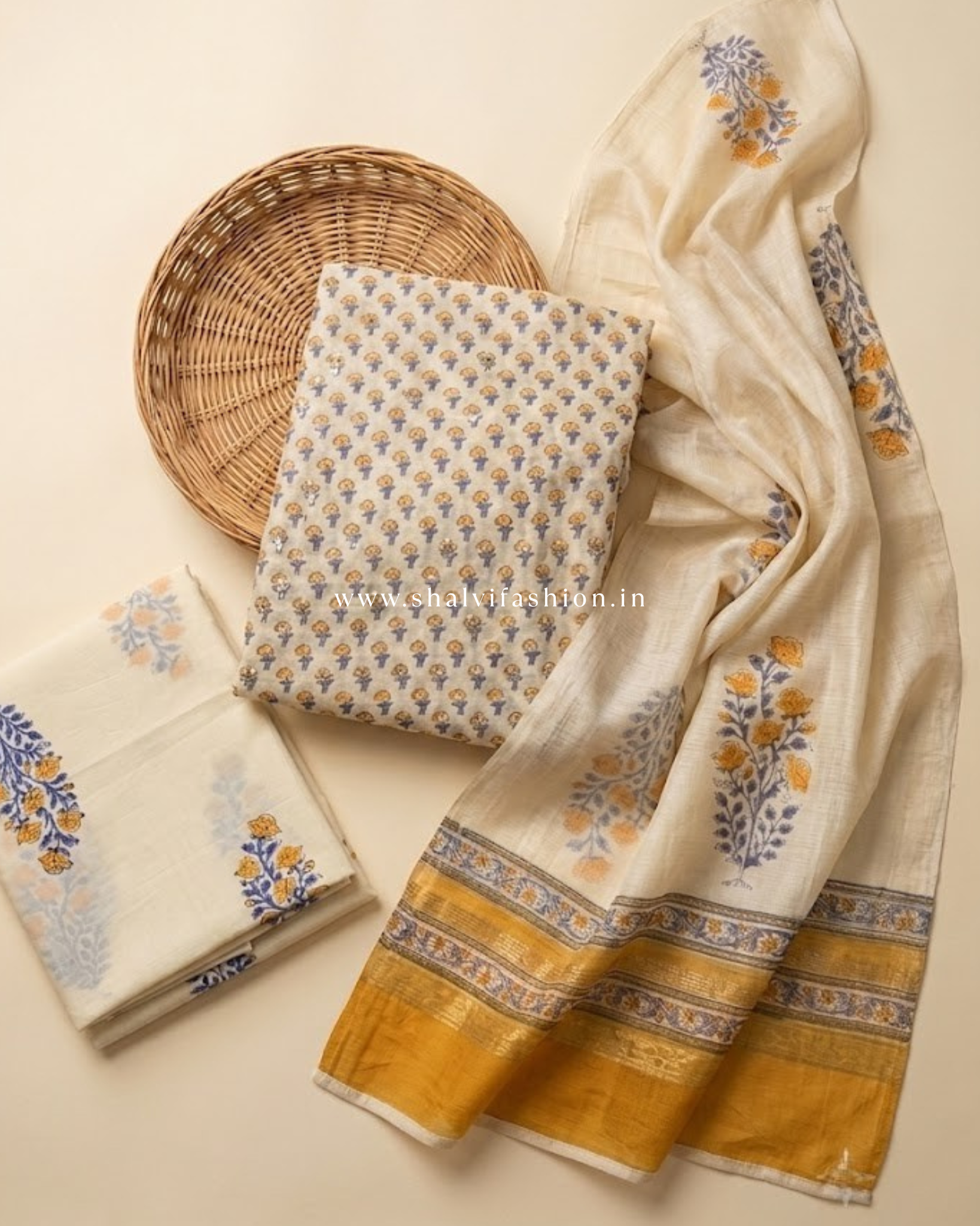 Shop hand work chanderi silk suits online (GOTA101)
