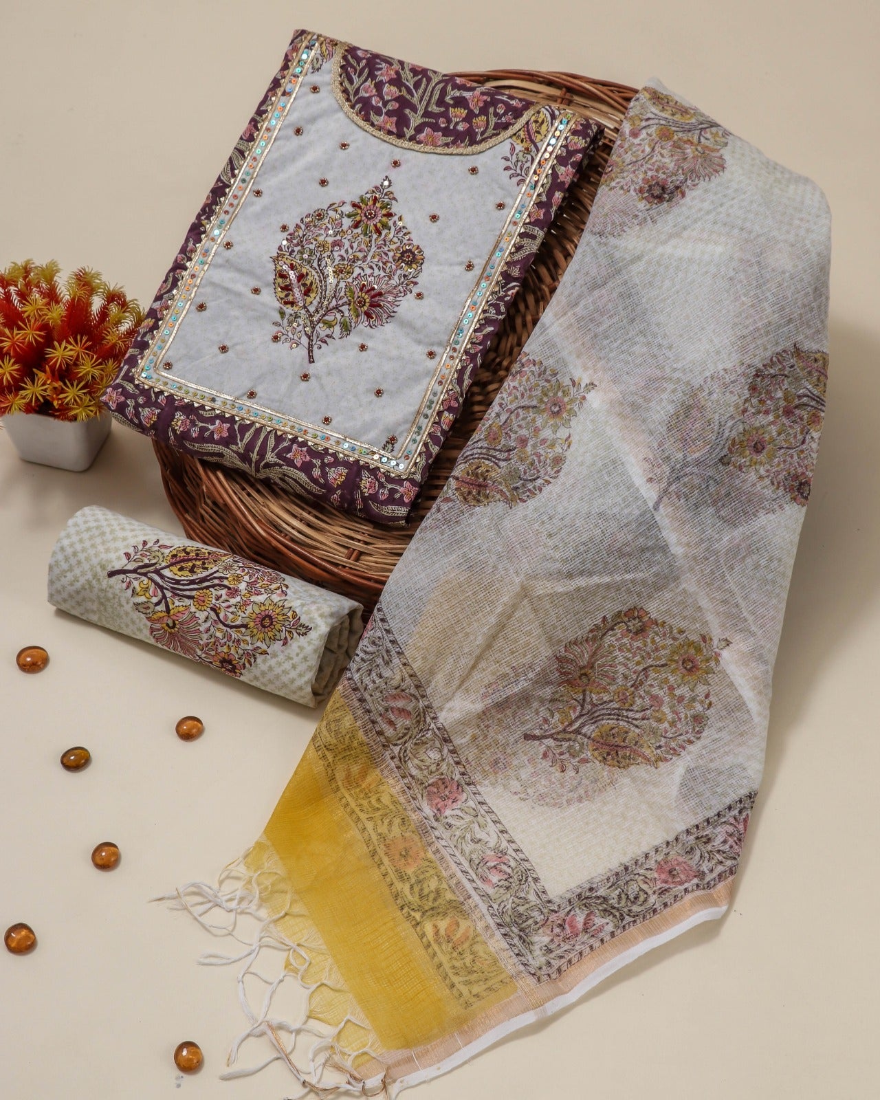 Shop unstitched gota work block print cotton suits (GOTA13KD)