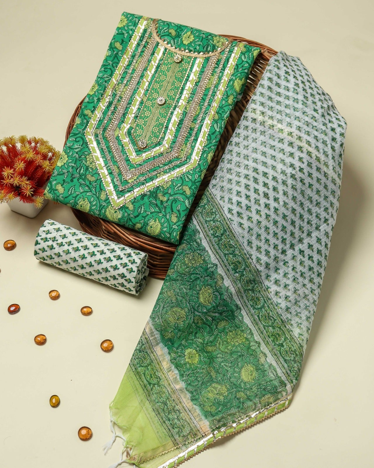 Shop unstitched block print gota work suits in jaipur (GOTA19KD)