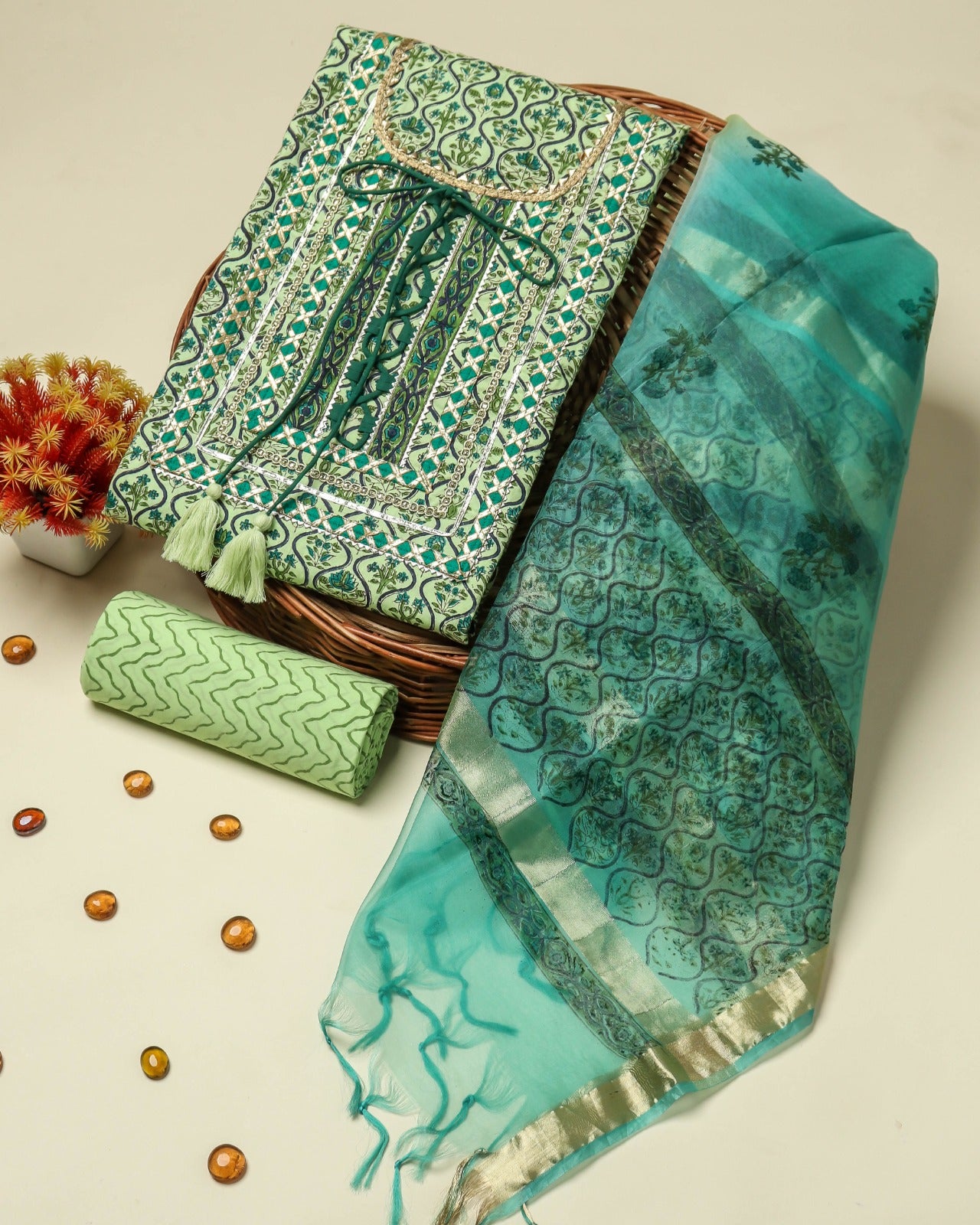 Shop unstitched gota work suit sets with organza dupatta (GOTA22ORG)