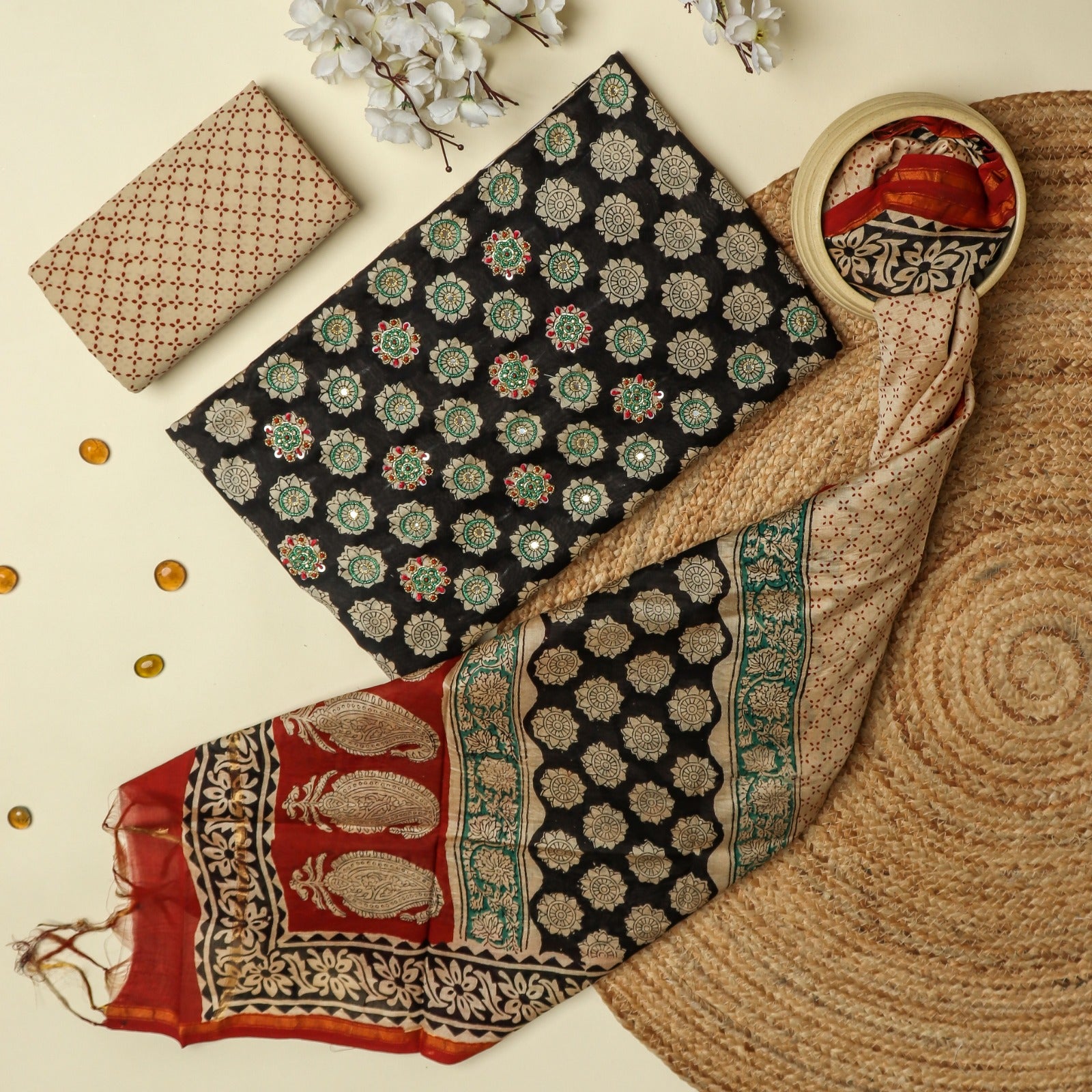 Shop unstitched hand work chanderi silk suits (GOTA23)