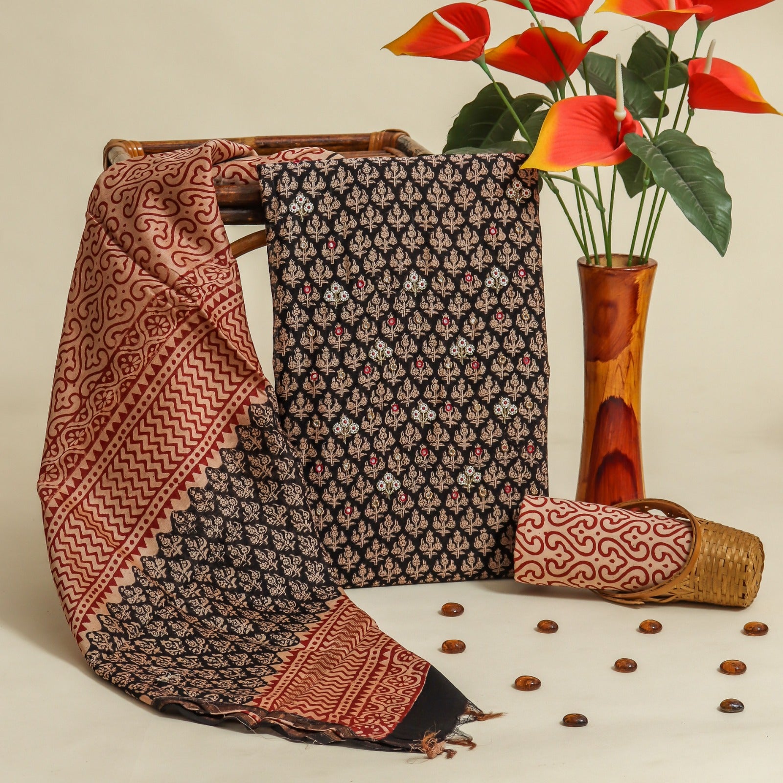 Shop block print hand work chanderi silk suits in jaipur (GOTA26)