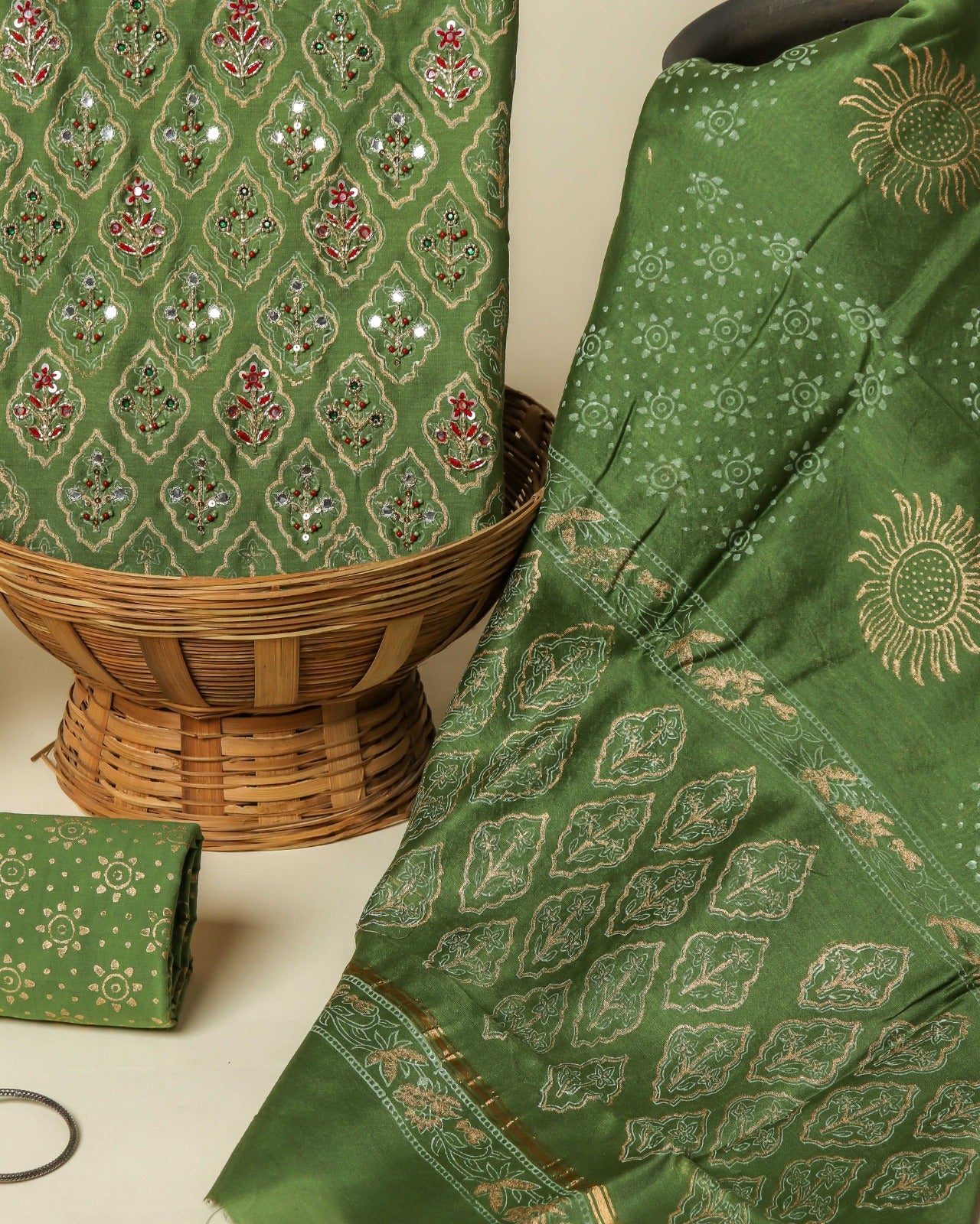 Shop unstitched block printed chanderi silk suits online (GOTA30)