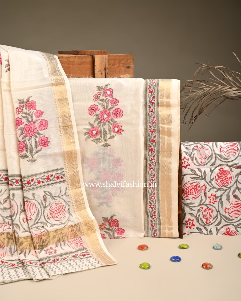 Shop unstitched hand work maheshwari silk suits in jaipur (GOTA62)
