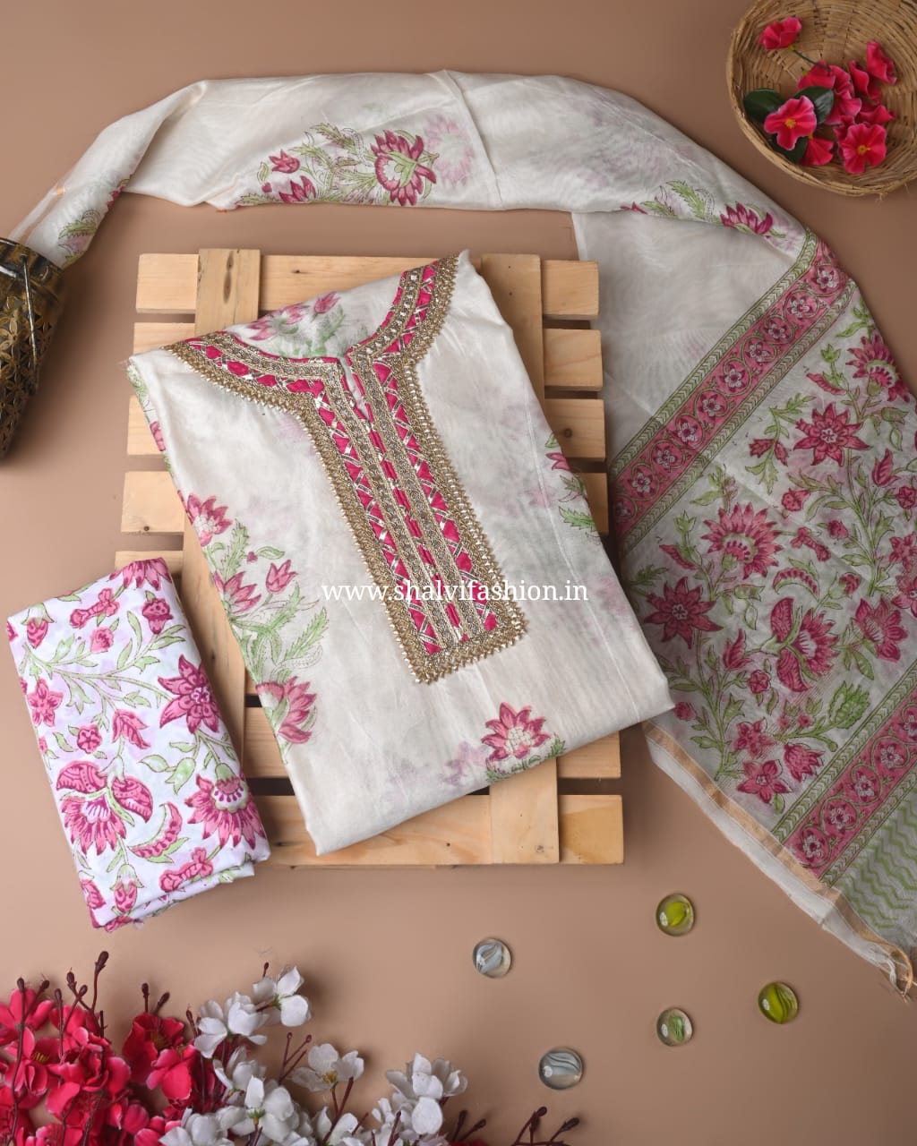 Shop unstitched gota work chanderi suits sets online (GOTA71)