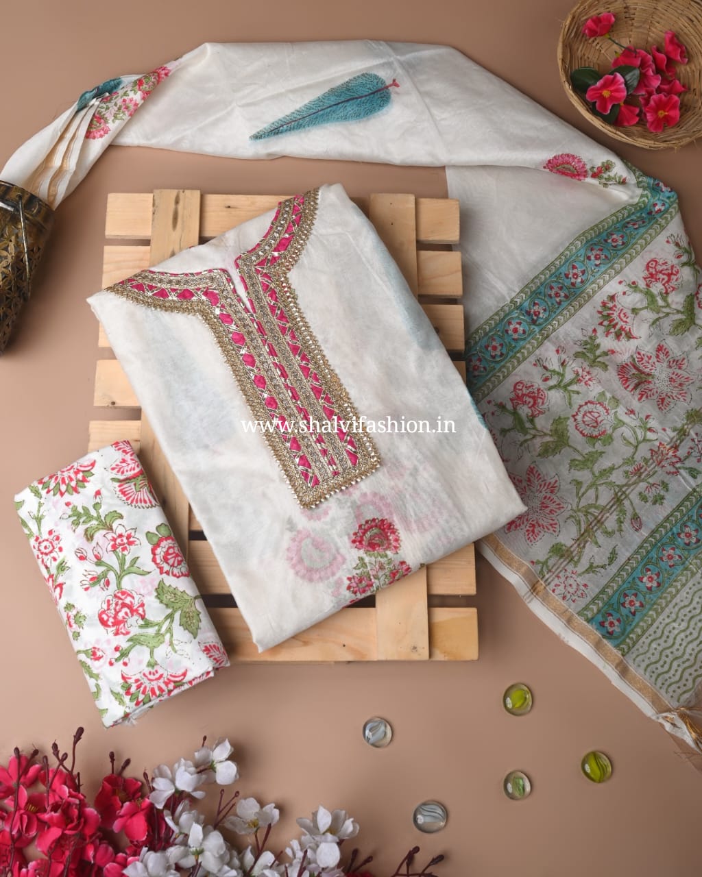 Shop semi stitched gota work chanderi suits online (GOTA73)