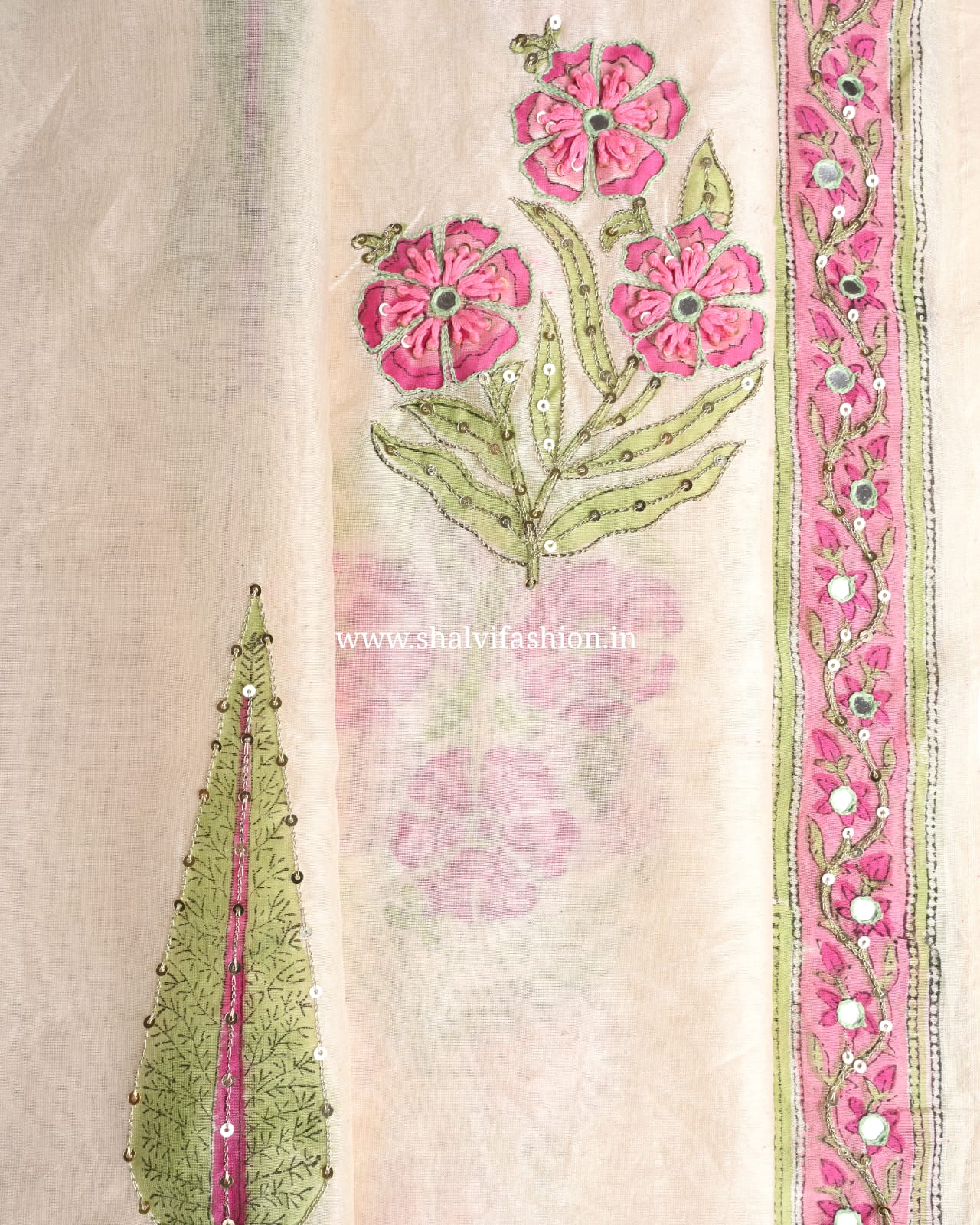 Shop unstitched hand work chanderi silk suits (GOTA96)