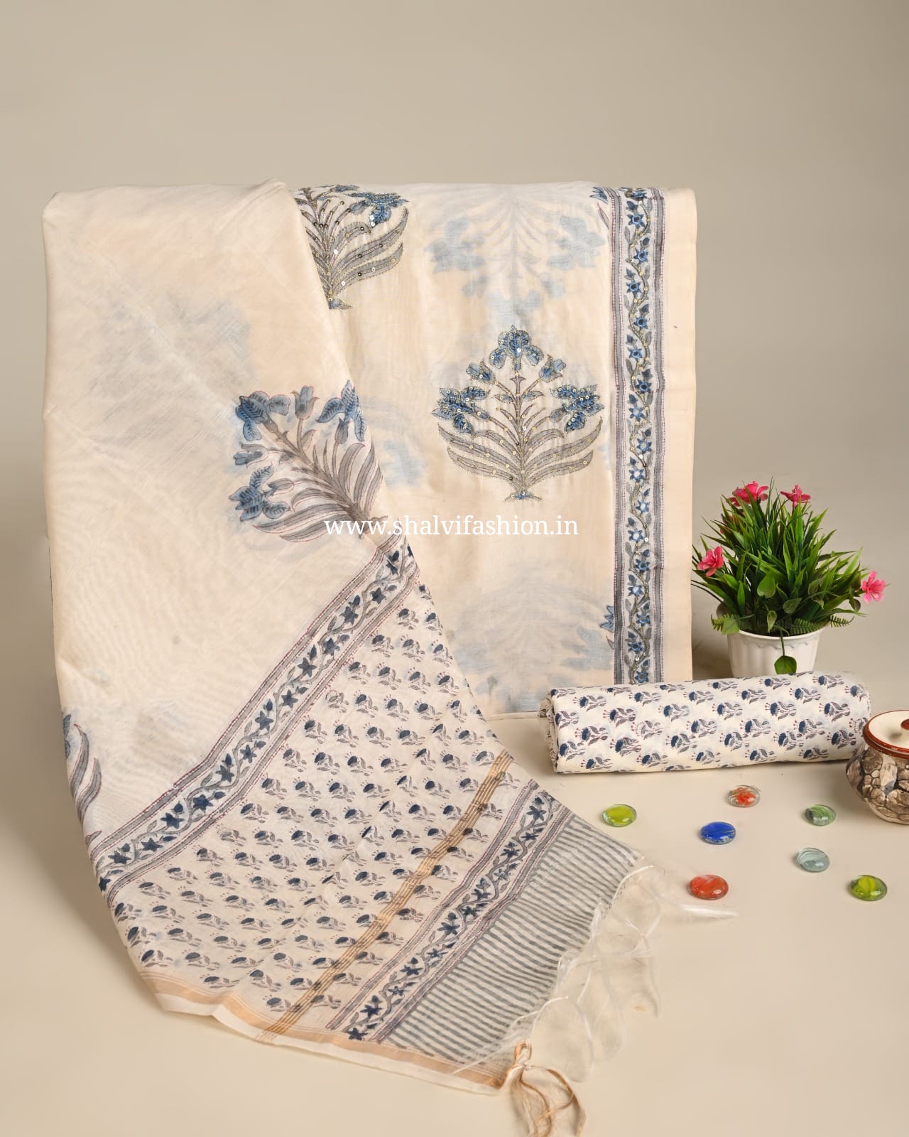 Shop aari work chanderi silk suits in jaipur (GOTA97)