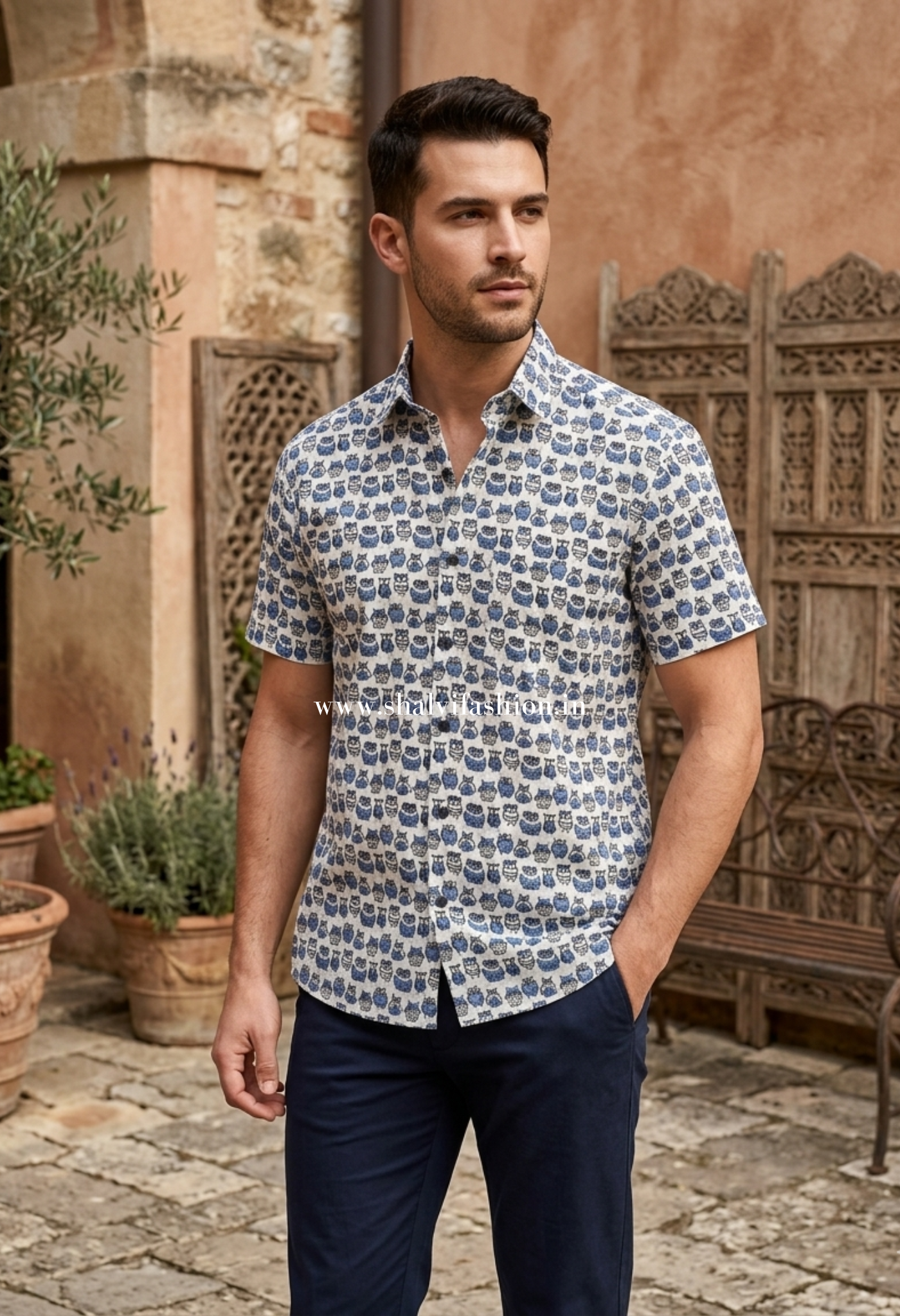 Shop pure cotton sanganeri print men's shirt (MCH16)