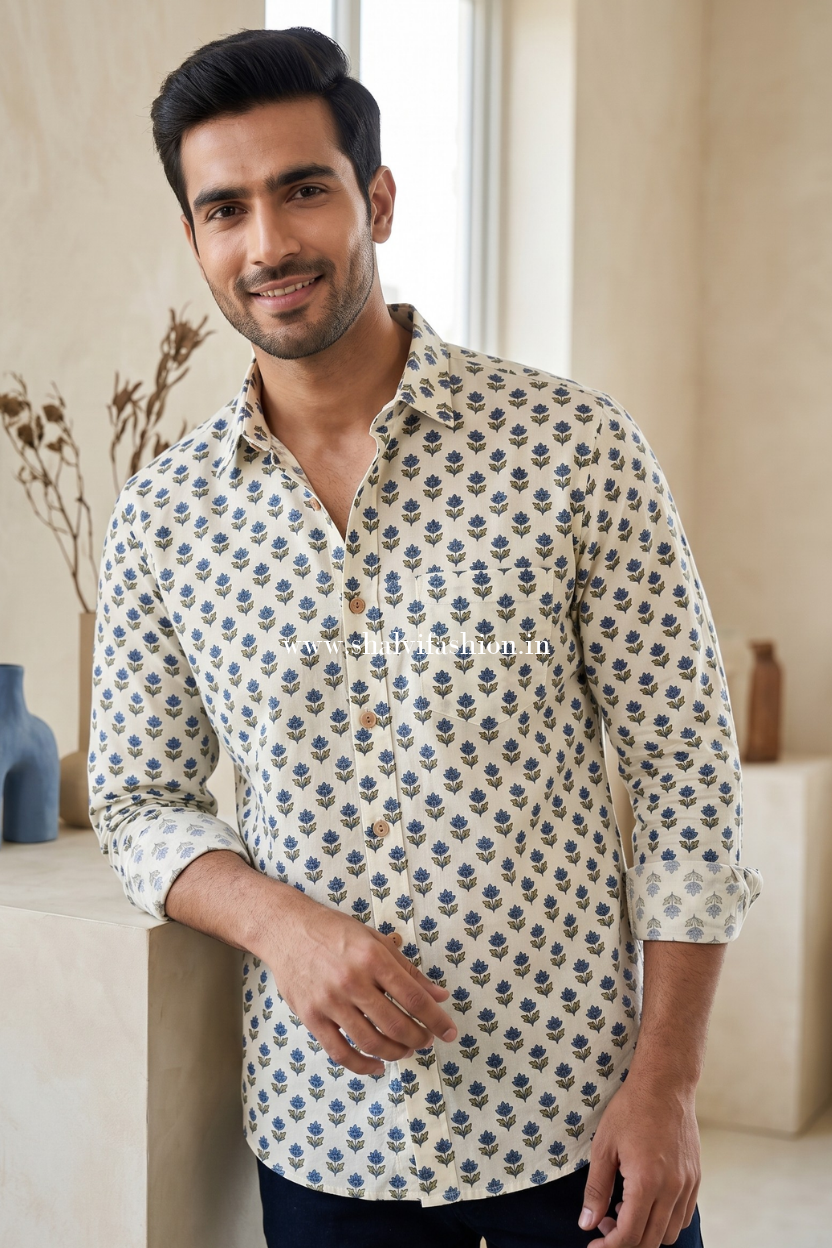 Shop sanganeri print cotton men's shirt (MCH51)