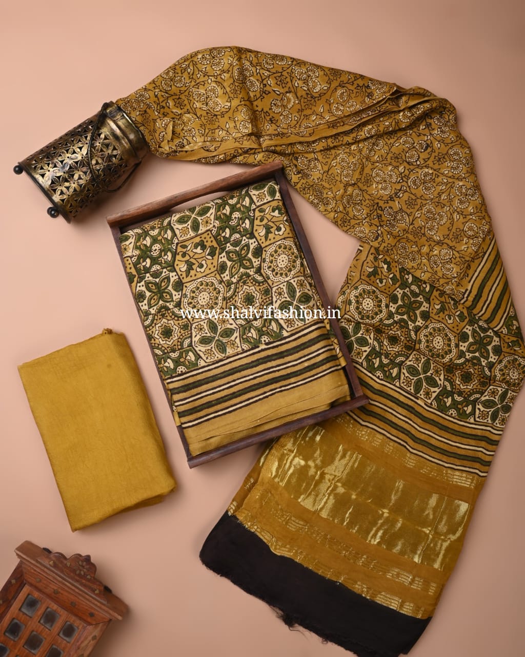 Shop ajrak hand block print modal silk suits online (MOD147)