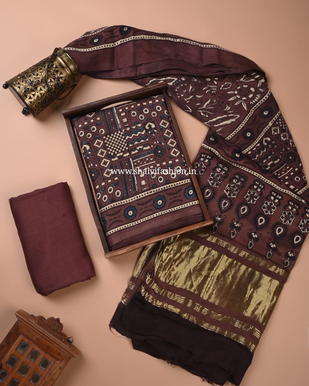Shop unstitched ajrak print modal suits with pure lagdipatta dupatta (MOD150)