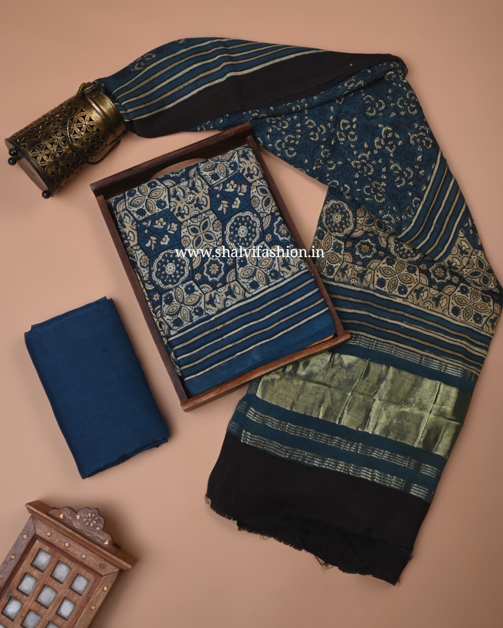 Shop block printed modal silk suits online (MOD152)