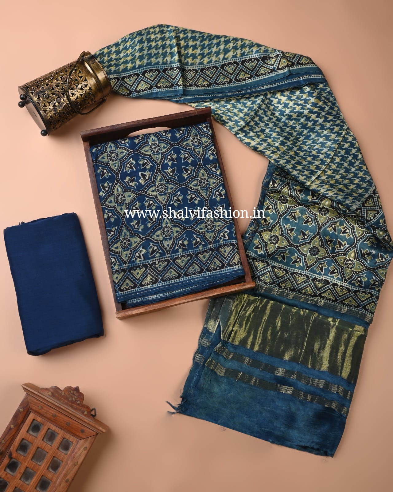 Shop hand block print modal silk suits with lagdipatta dupatta (MOD161)