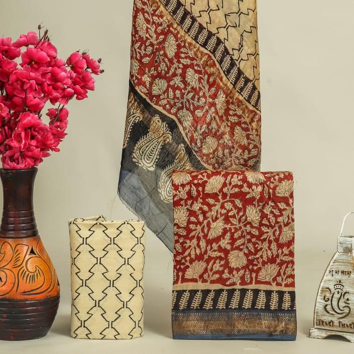 Shop unstitched bagru printed maheshwari silk suits (MSL02)