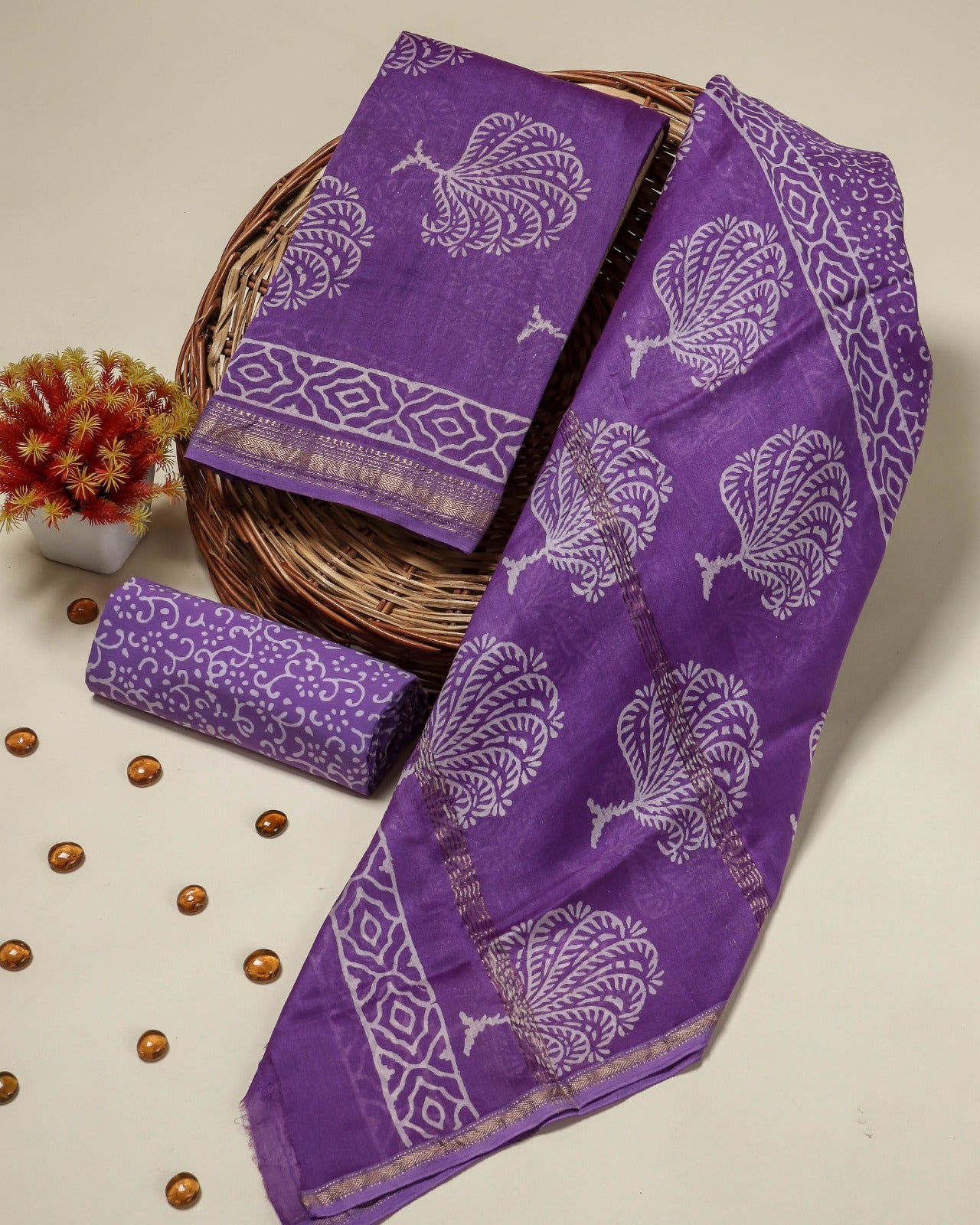 Shop unstitched hand painted maheshwari silk suits (MSL124)