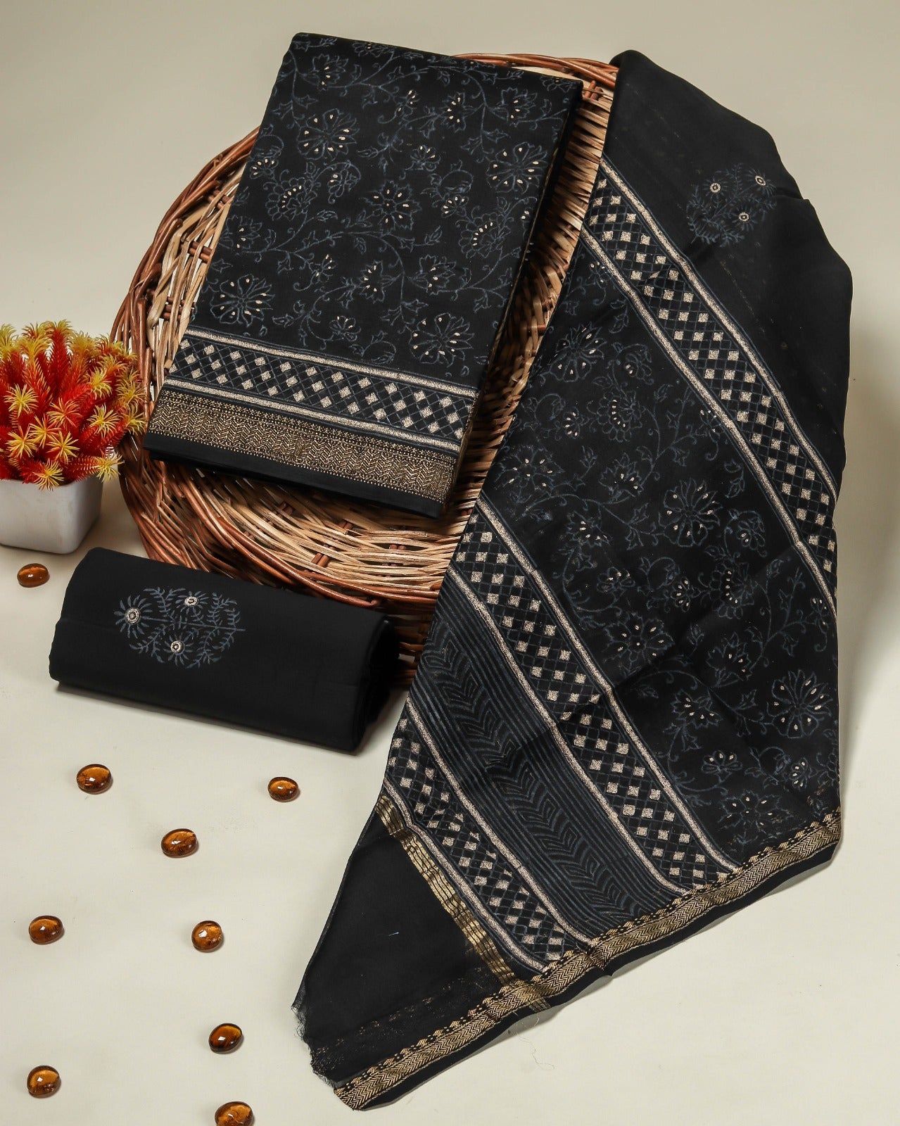 Shop unstitched block print maheshwari silk suits (MSL158)