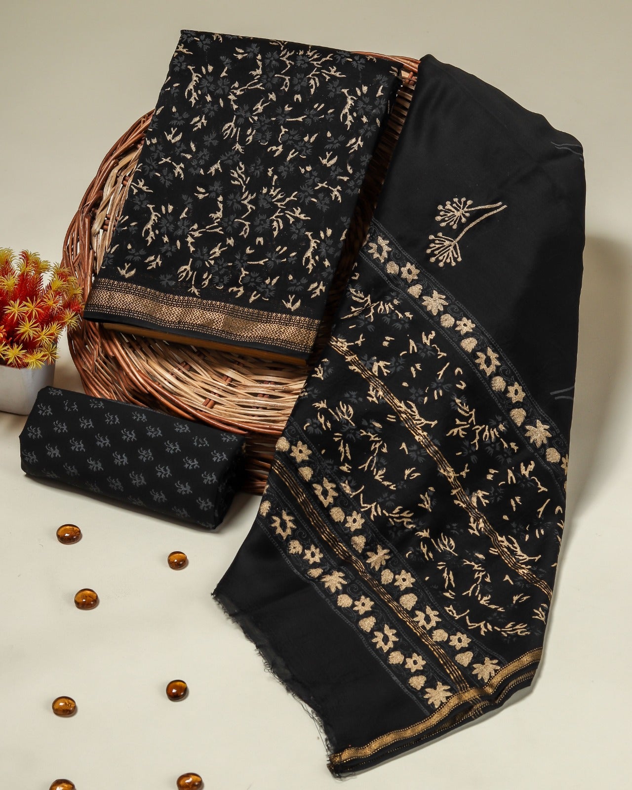 Shop hand block print maheshwari silk suits (MSL159)