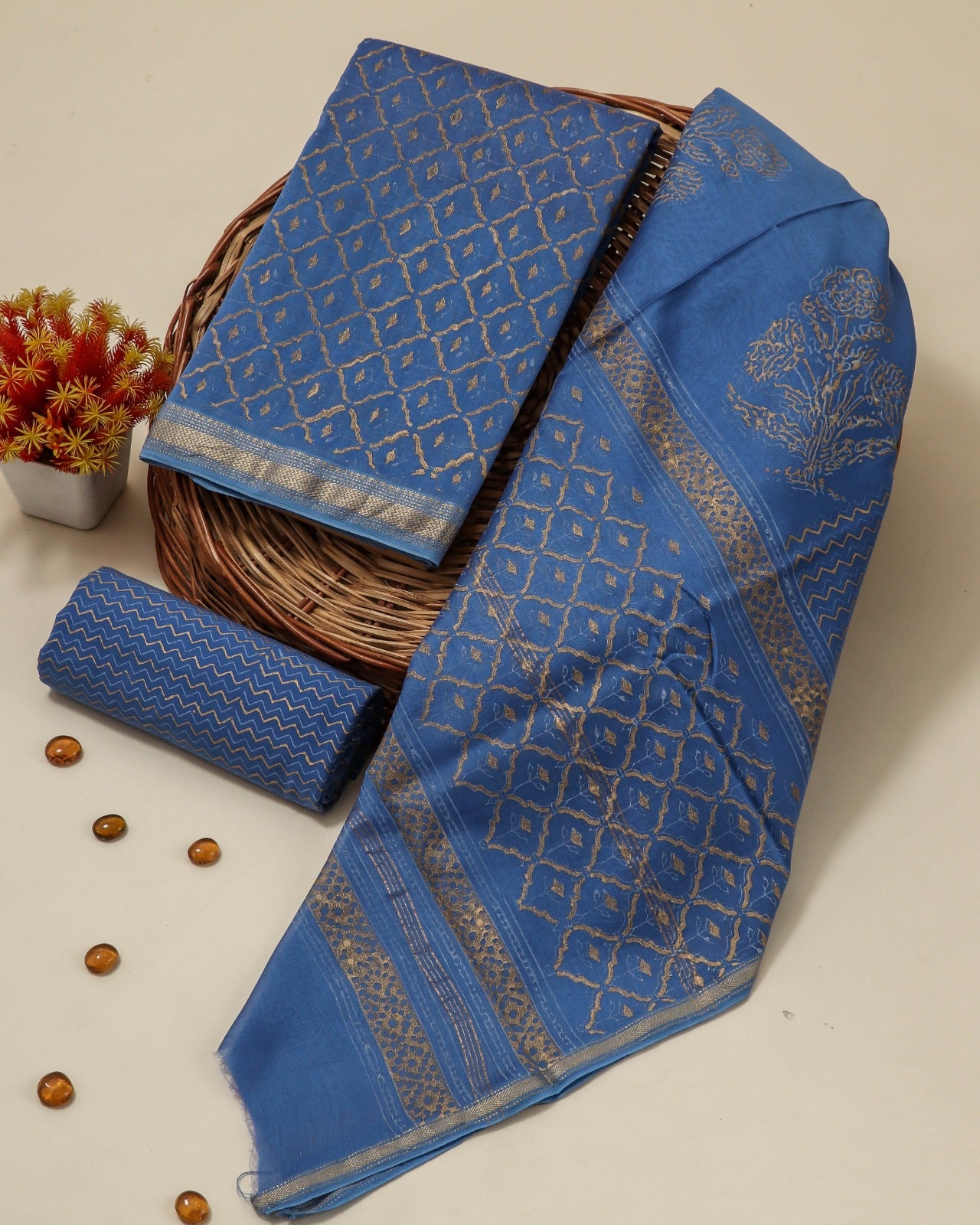 Shop unstitched block print maheshwari silk suits (MSL177)