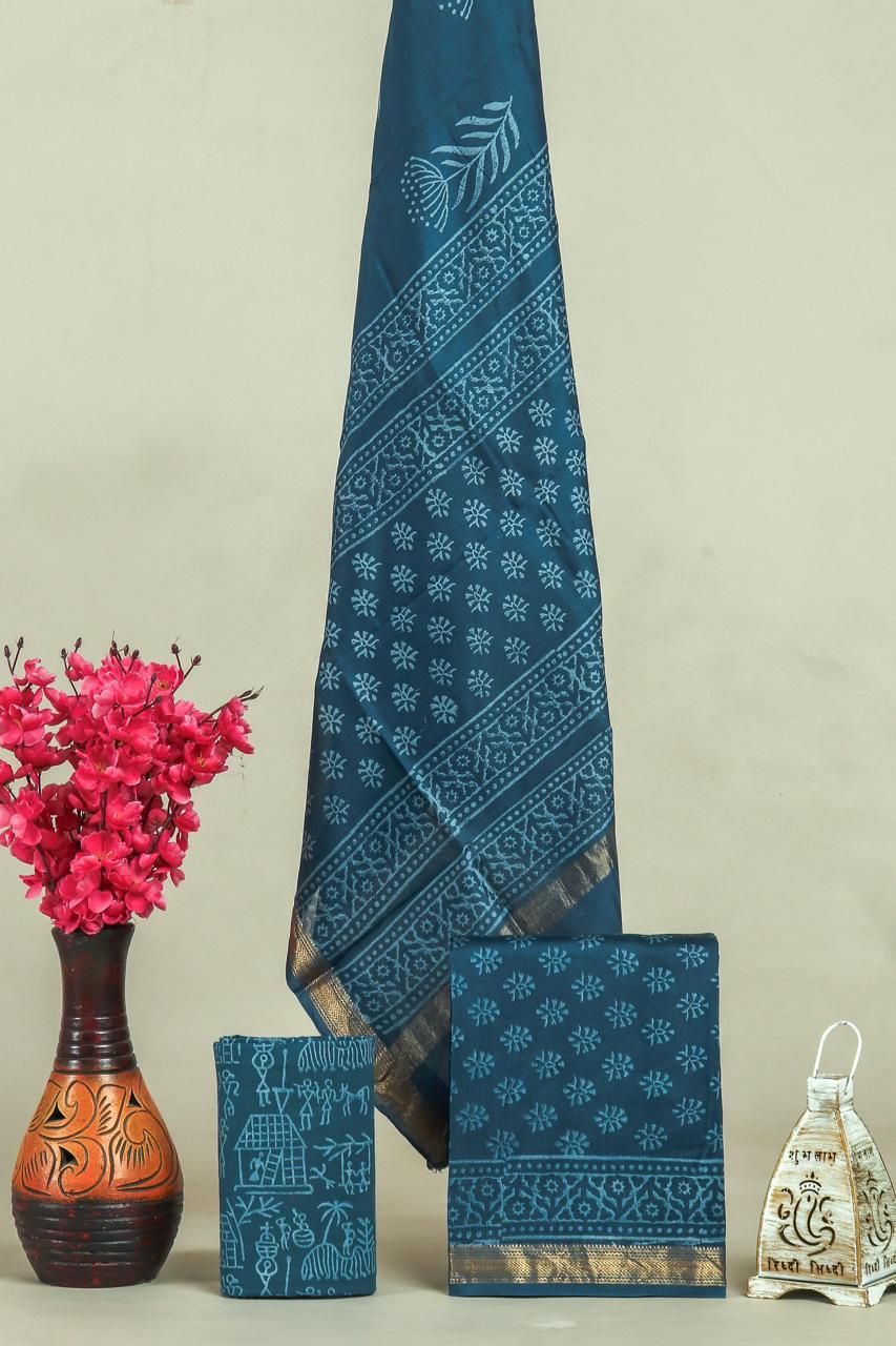 Shop block printed maheshwari silk suits (MSL185)