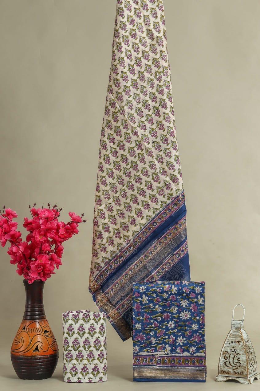Shop hand block printed maheshwari silk suits online (MSL198)