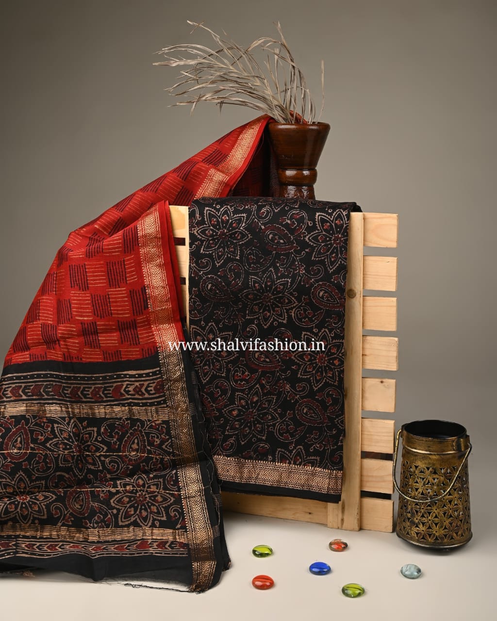 Shop unstitched ajrak printed maheshwari two piece sets online (MSL213)