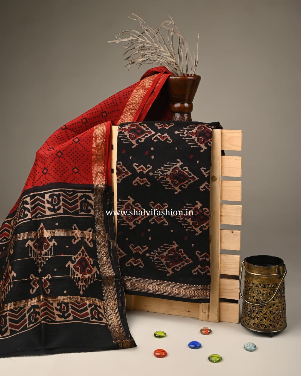 Shop ajrak printed maheshwari silk two piece sets in jaipur (MSL215)