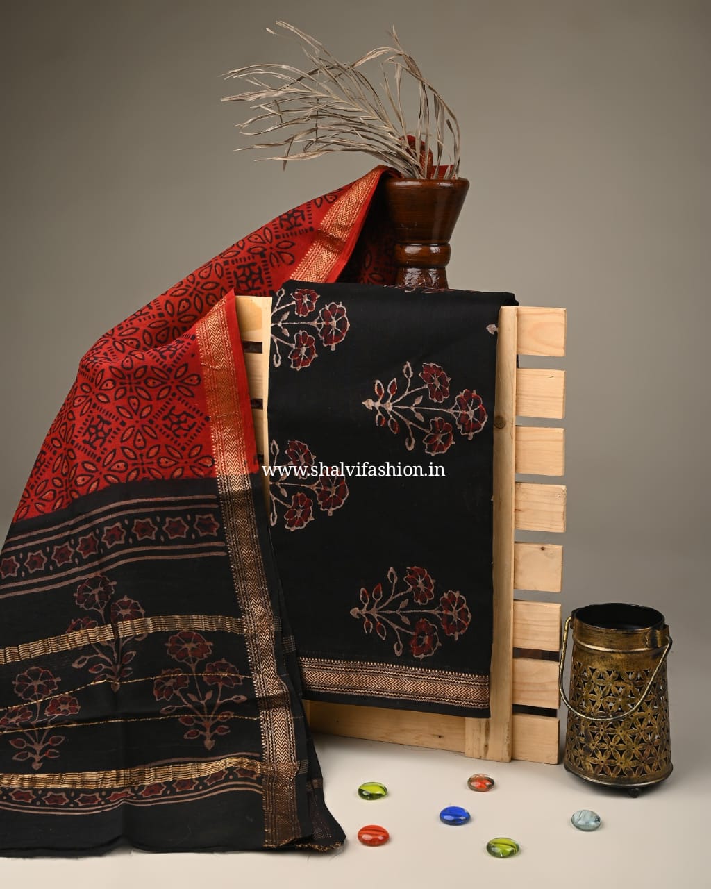 Shop unstitched ajrak printed maheshwari two piece sets (MSL216)