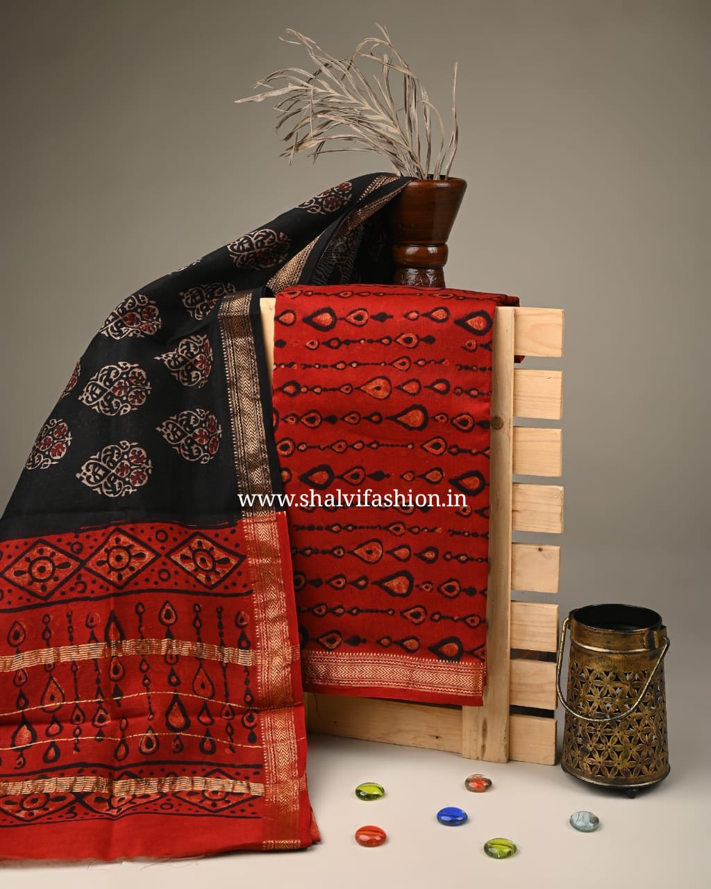 Shop ajrak printed maheshwari silk two piece sets in jaipur (MSL222)