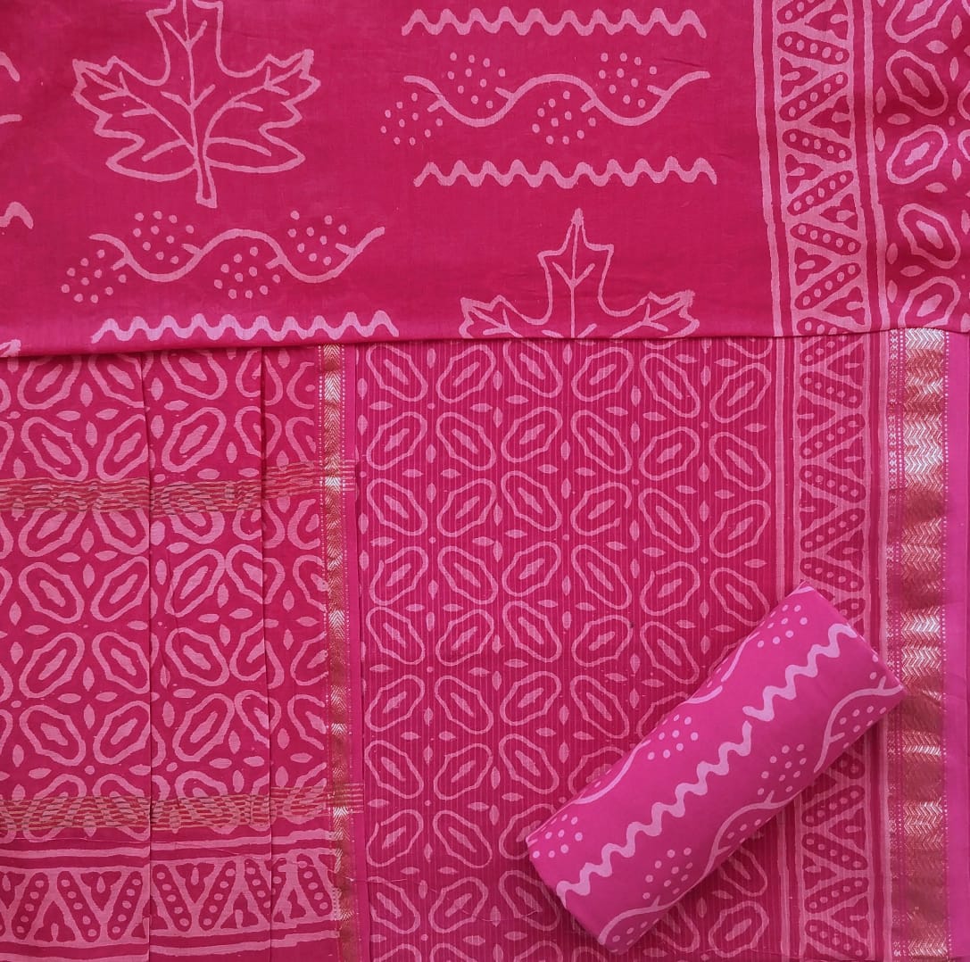 Elegant Hand Block Print Maheshwari Silk Suit Set (MSL240)