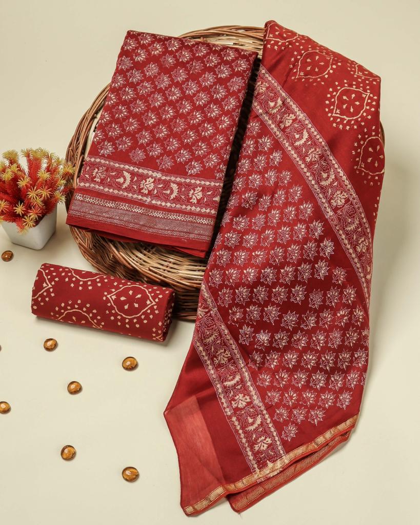 Shop block printed maheshwari silk suits in jaipur (MSL237)