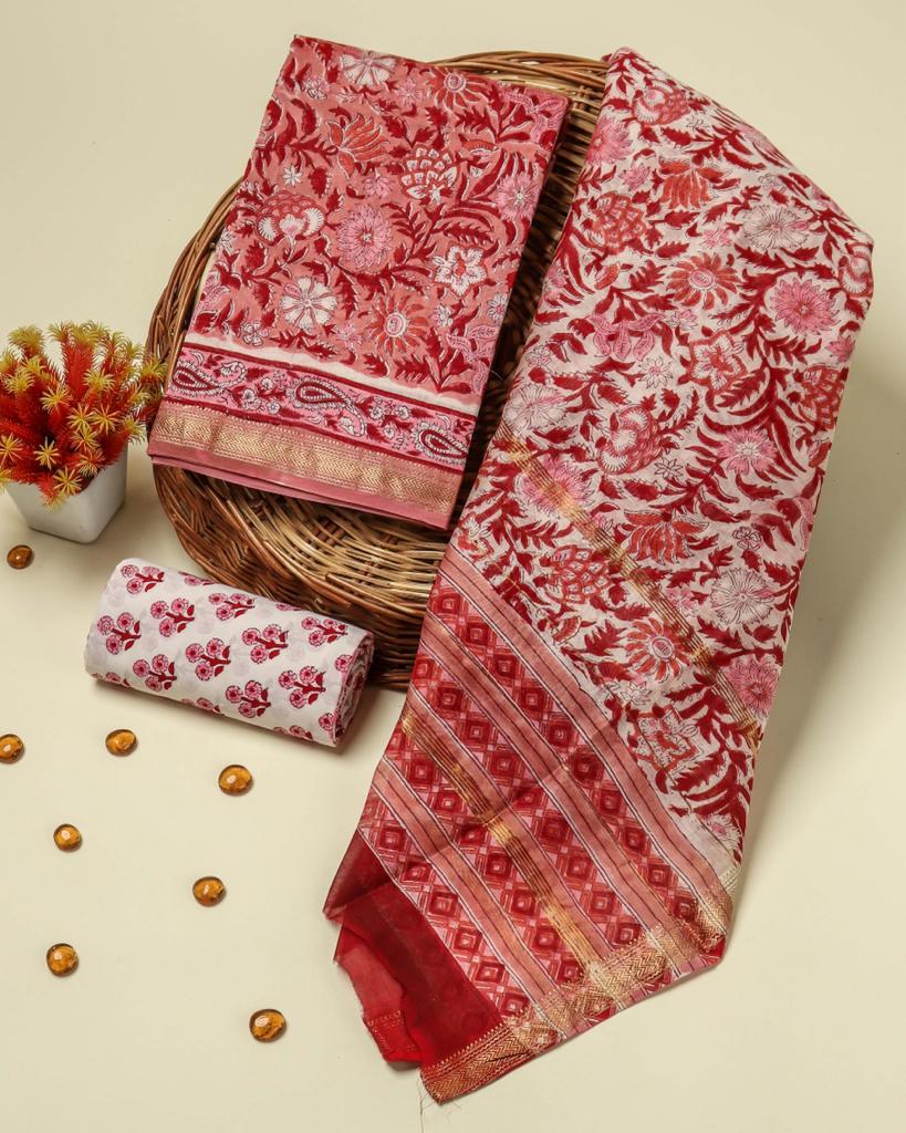 Shop unstitched block printed maheshwari silk suits (MSL249)