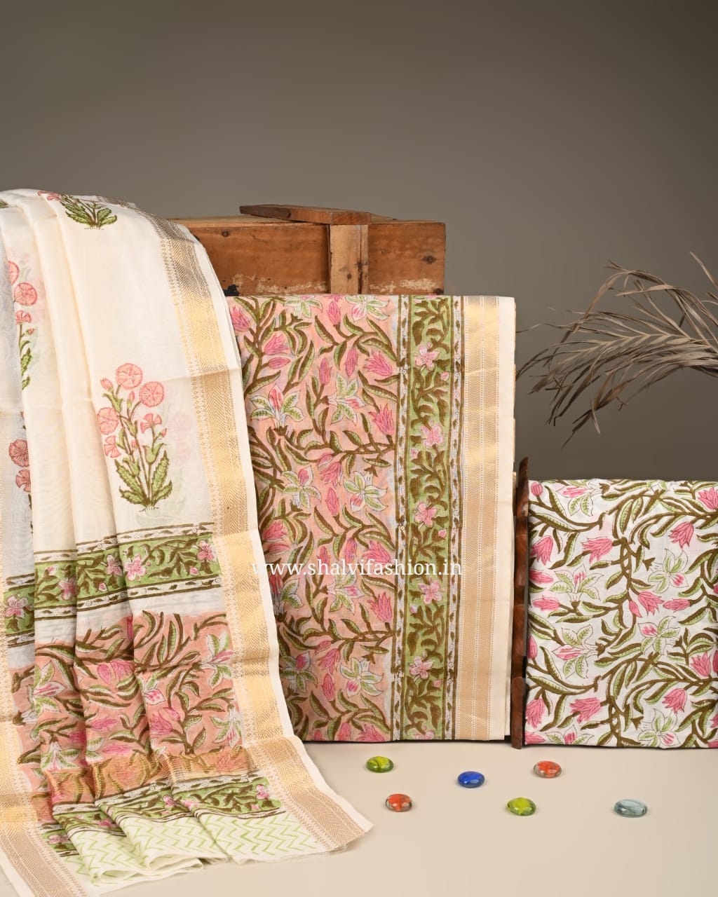 Shop hand block print maheshwari silk suits (MSL251)