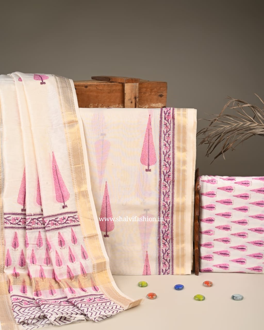 Shop unstitched block print maheshwari silk suits (MSL257)