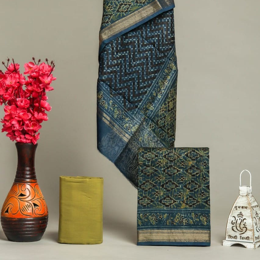 Shop unstitched block printed maheshwari silk suits online (MSL284)