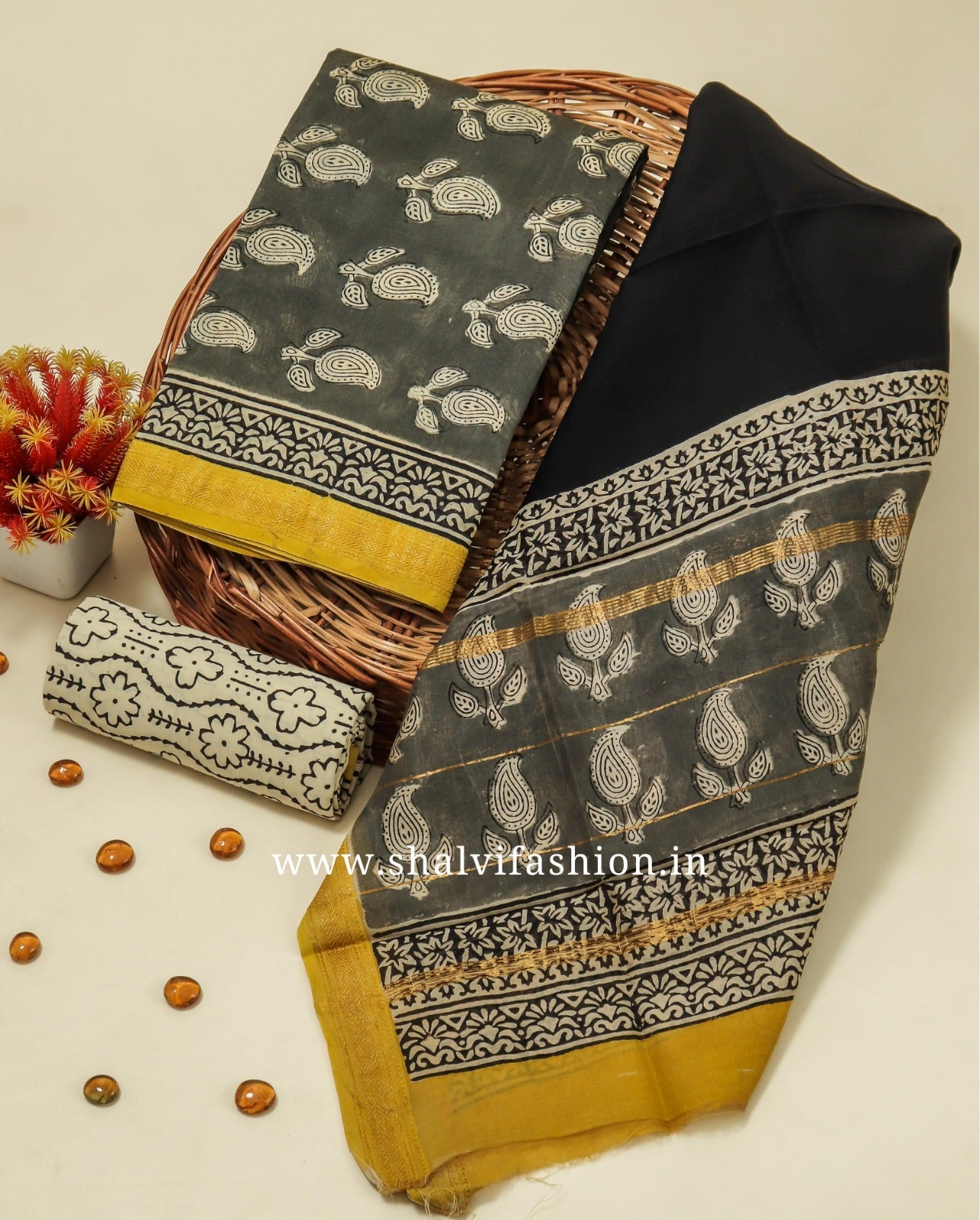 Shop unstitched block print maheshwari silk suits (MSL298)