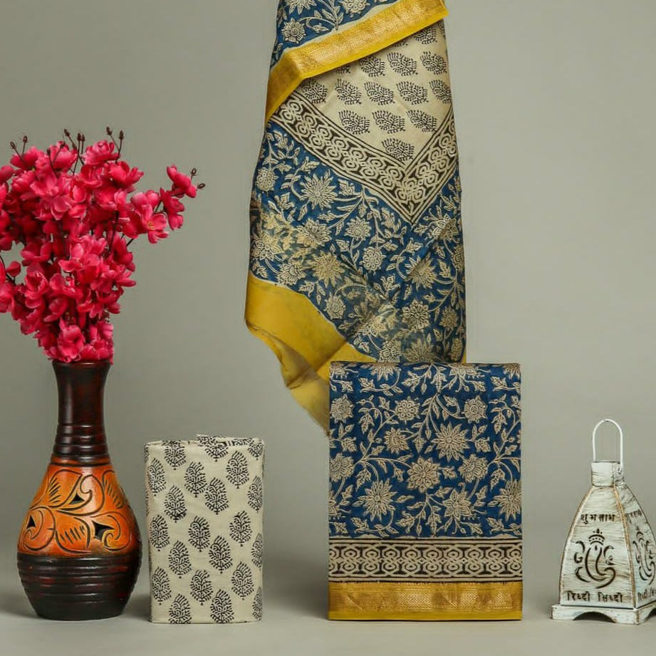 Shop unstitched block printed maheswhwari silk suits in jaipur (MSL306)