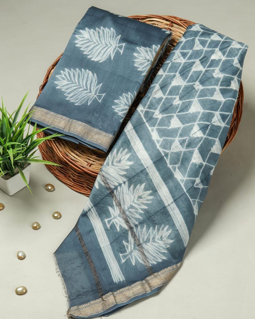 Shop unstitched block printed maheshwari silk two piece sets (MSL316)